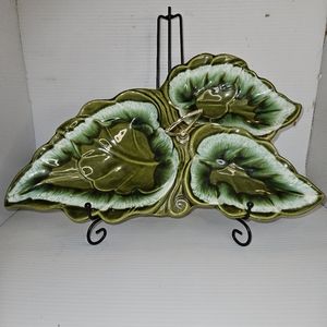 Santa Anita Pottery 3 Section Dish With Handle In Beautiful Green Glaze